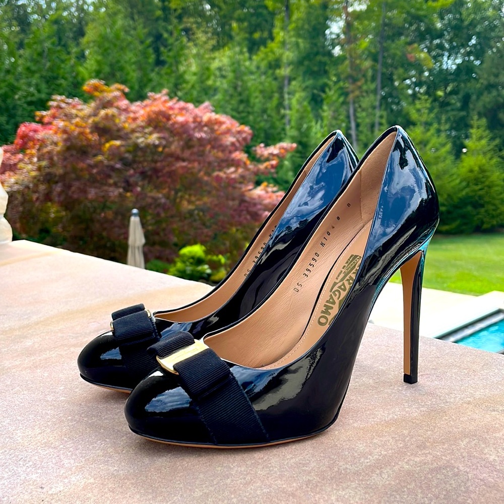 Salvatore Ferragamo Vara Bow Patent Leather High Heel Pumps